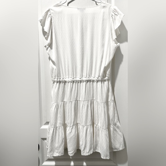 Paige Rosalee Drawstring Mini Dress w Flutter Sleeves & Scalloped V-neck - Picture 6 of 11